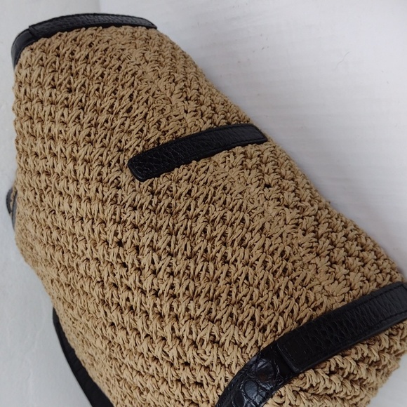 Brighton Natural Basket-Weave & Croc Embossed Leather Trim Features Tote Satchel - Picture 6 of 13